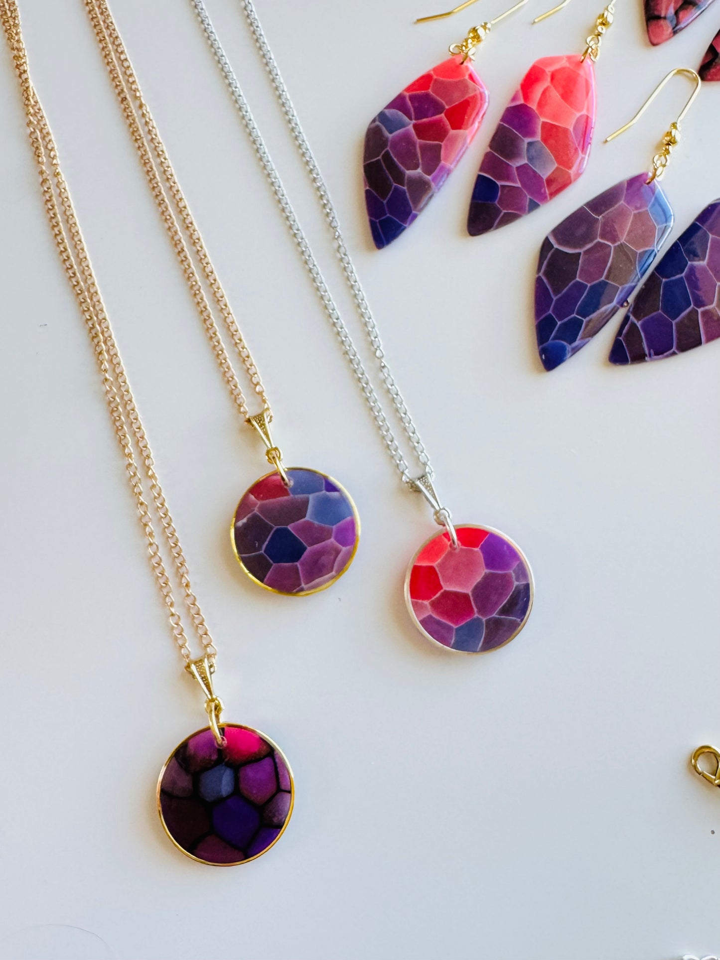 Purple "Stained Glass" - Round Bezel Necklace