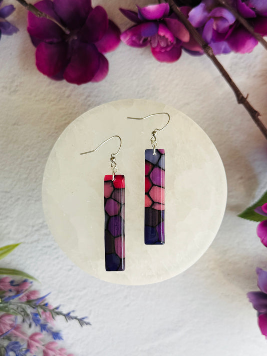 Purple "Stained Glass - Long Rectangle Earring