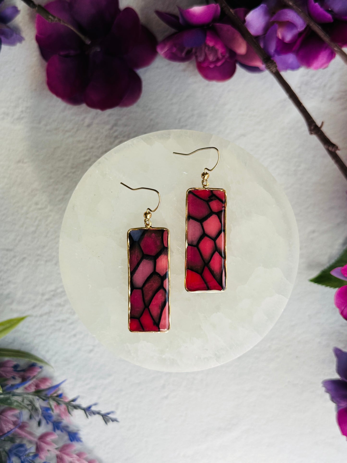 Purple "Stained Glass - Rectangle Bezel Earring