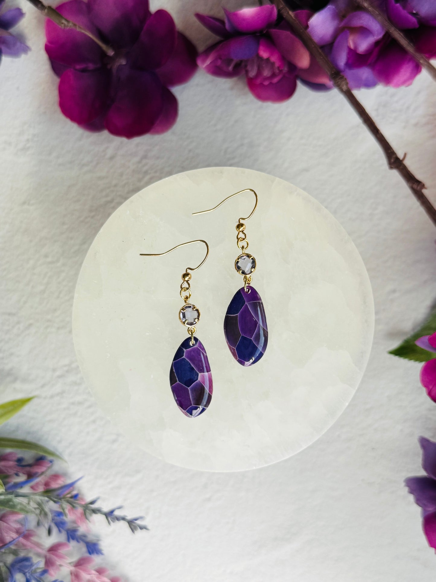 Purple "Stained Glass" - Oblong Pebble & Gem