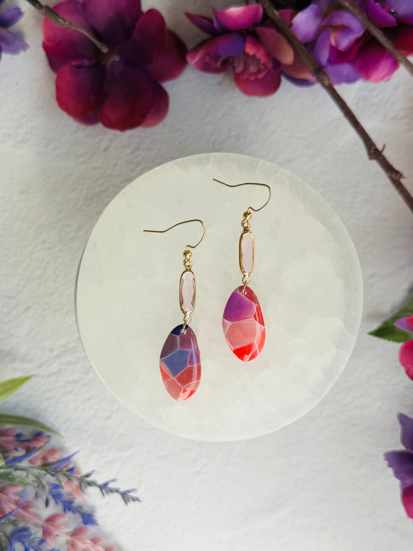 Purple "Stained Glass" - Oblong Pebble & Gem