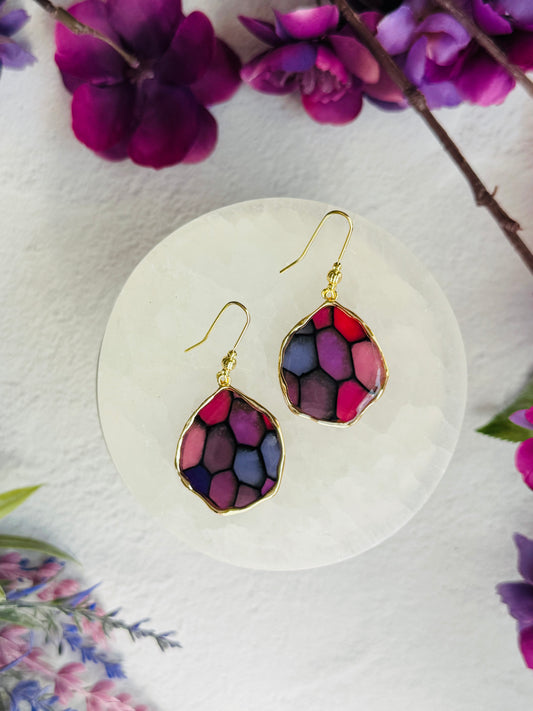 Purple "Stained Glass - Wavy Bezel Earring
