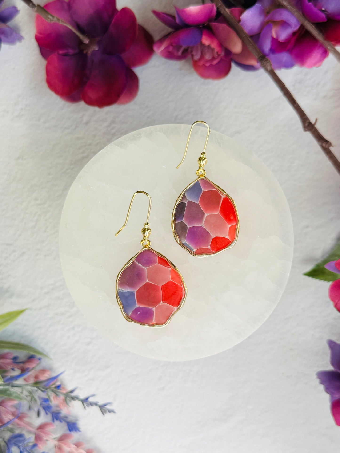 Purple "Stained Glass - Wavy Bezel Earring