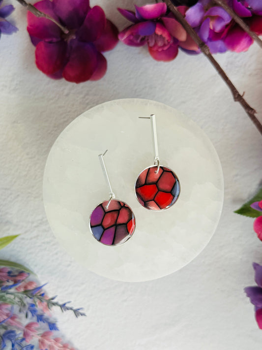 Purple "Stained Glass - Circle Bezel Earrings