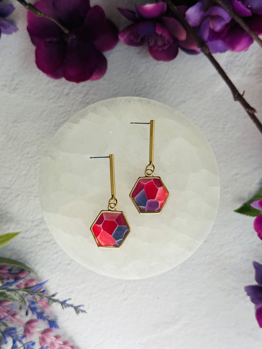 Purple "Stained Glass" - Hexagon & Bar Earring