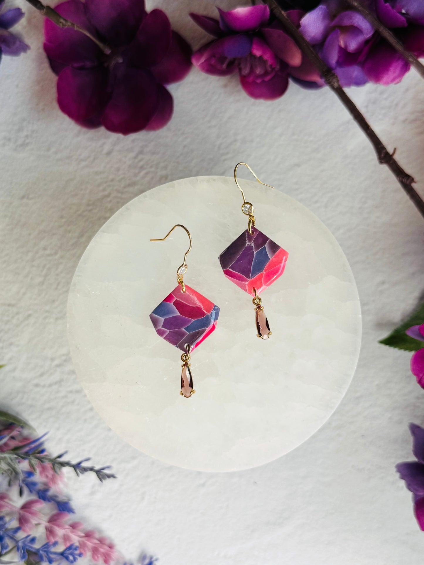Purple "Stained Glass" - Gemstone Cut Pebble & Gem Drop