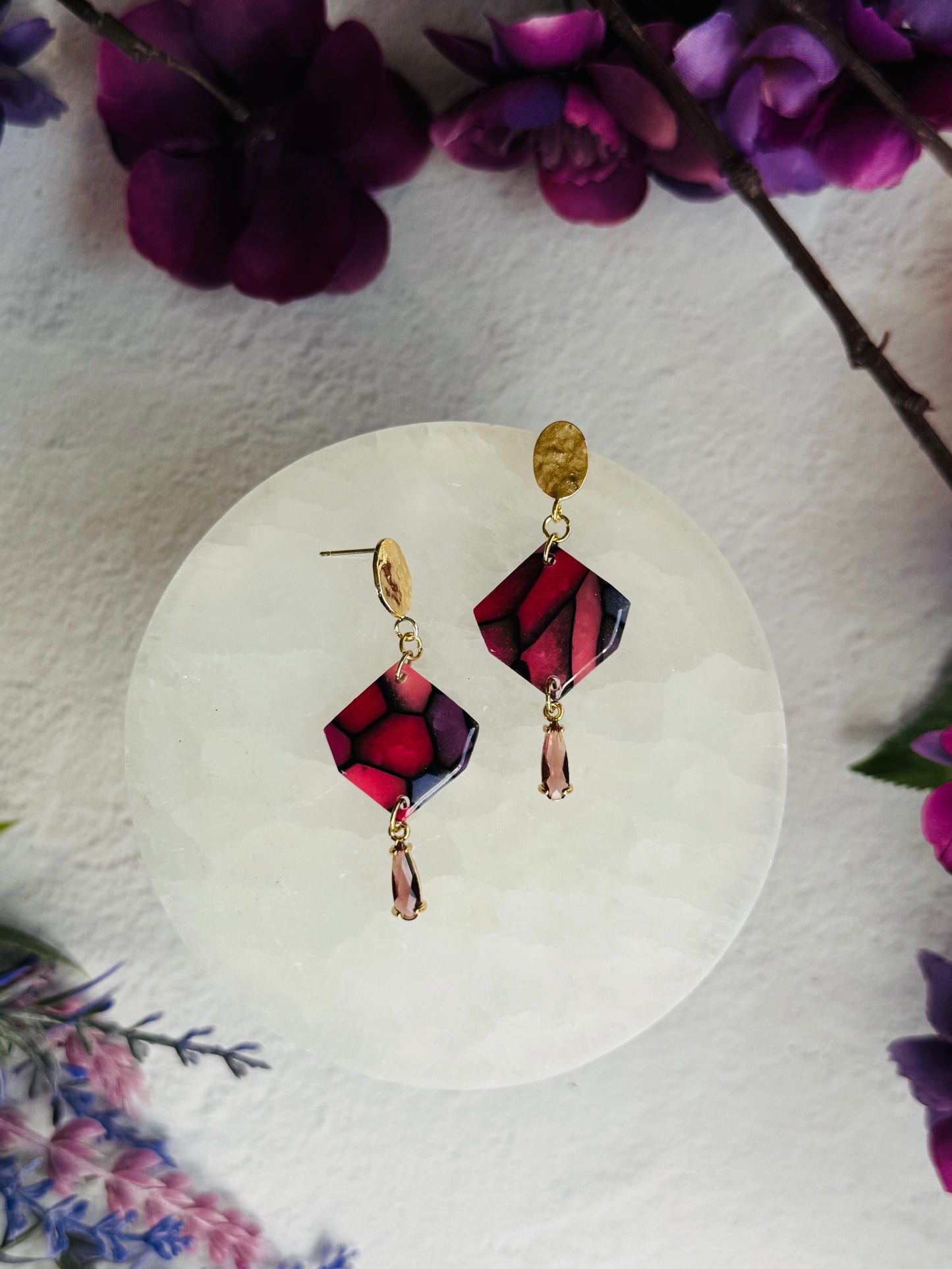 Purple "Stained Glass" - Gemstone Cut Pebble & Gem Drop