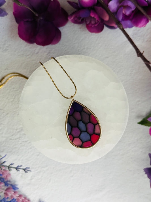Purple "Stained Glass - Large Teardrop Necklace