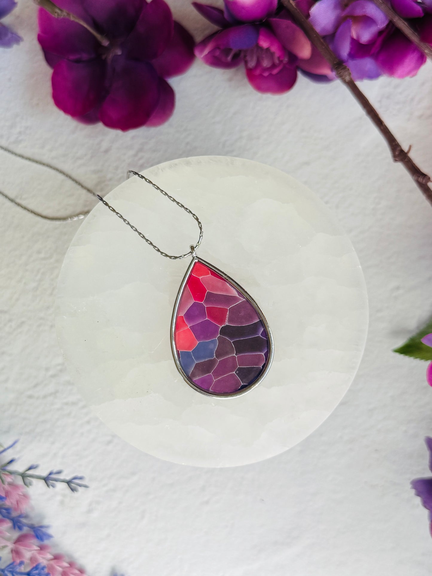 Purple "Stained Glass - Large Teardrop Necklace