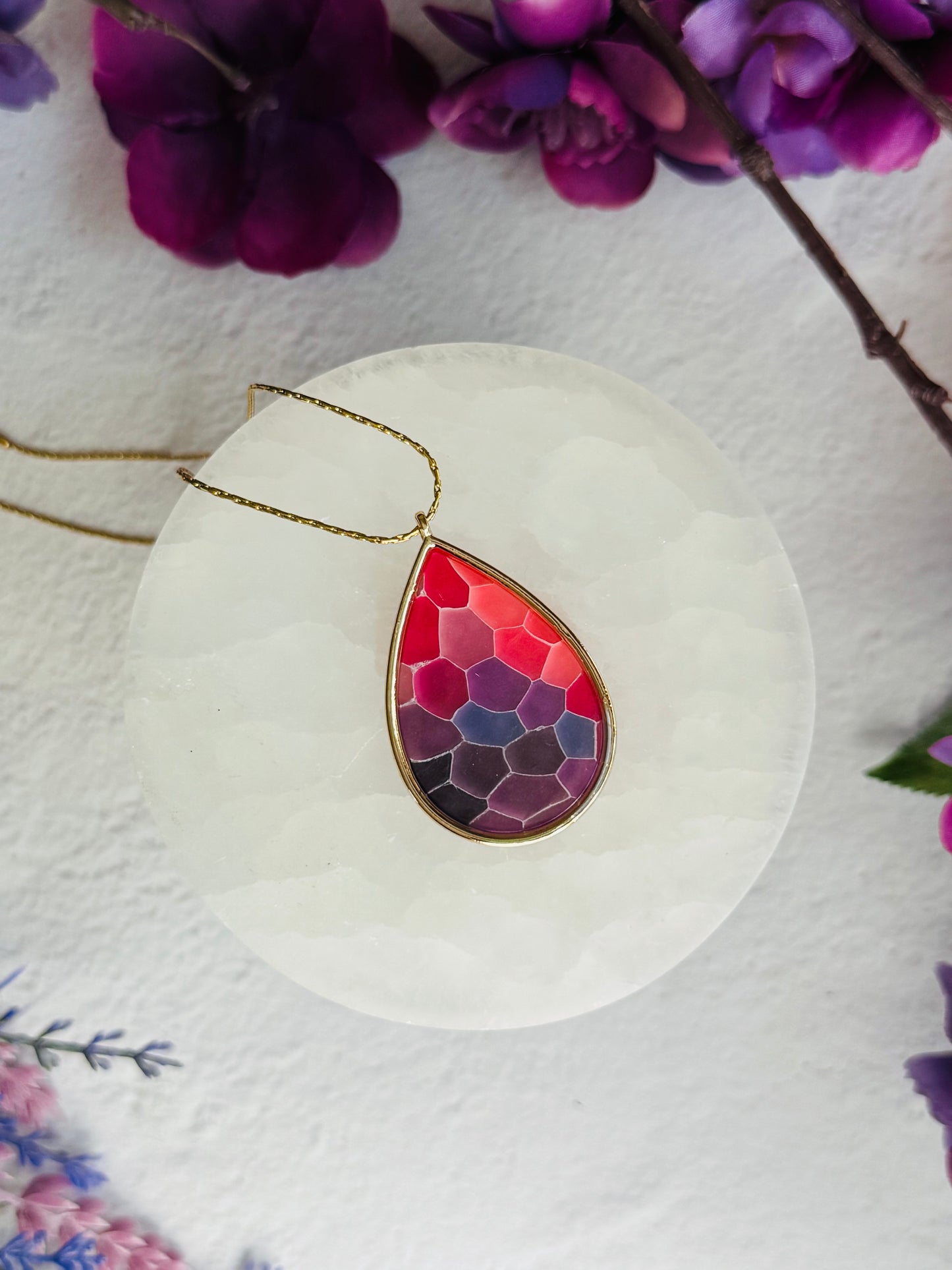 Purple "Stained Glass - Large Teardrop Necklace