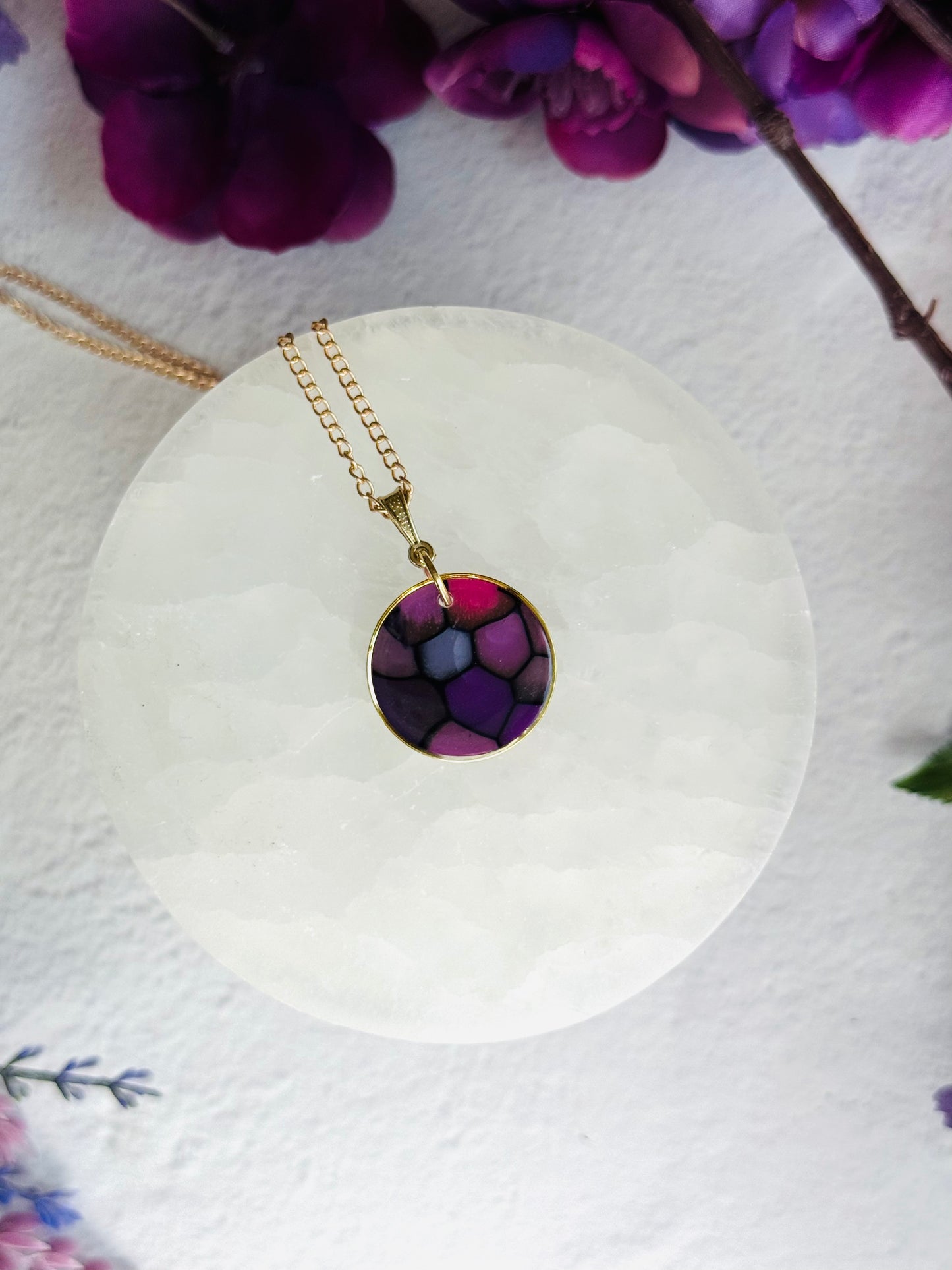 Purple "Stained Glass" - Round Bezel Necklace