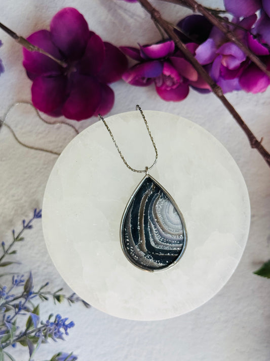 Black Agate Summer - Large Teardrop Necklace