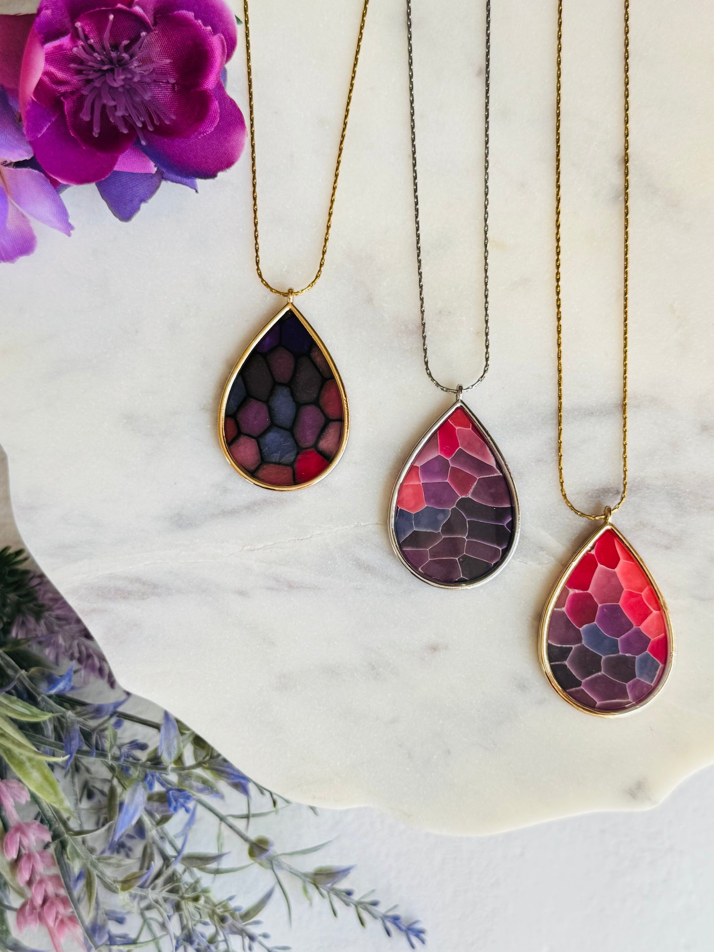 Purple "Stained Glass - Large Teardrop Necklace