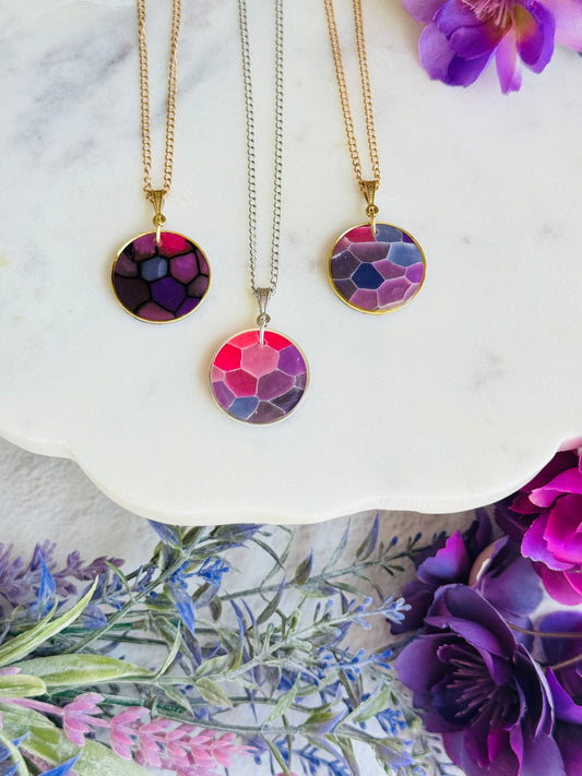 Purple "Stained Glass" - Round Bezel Necklace