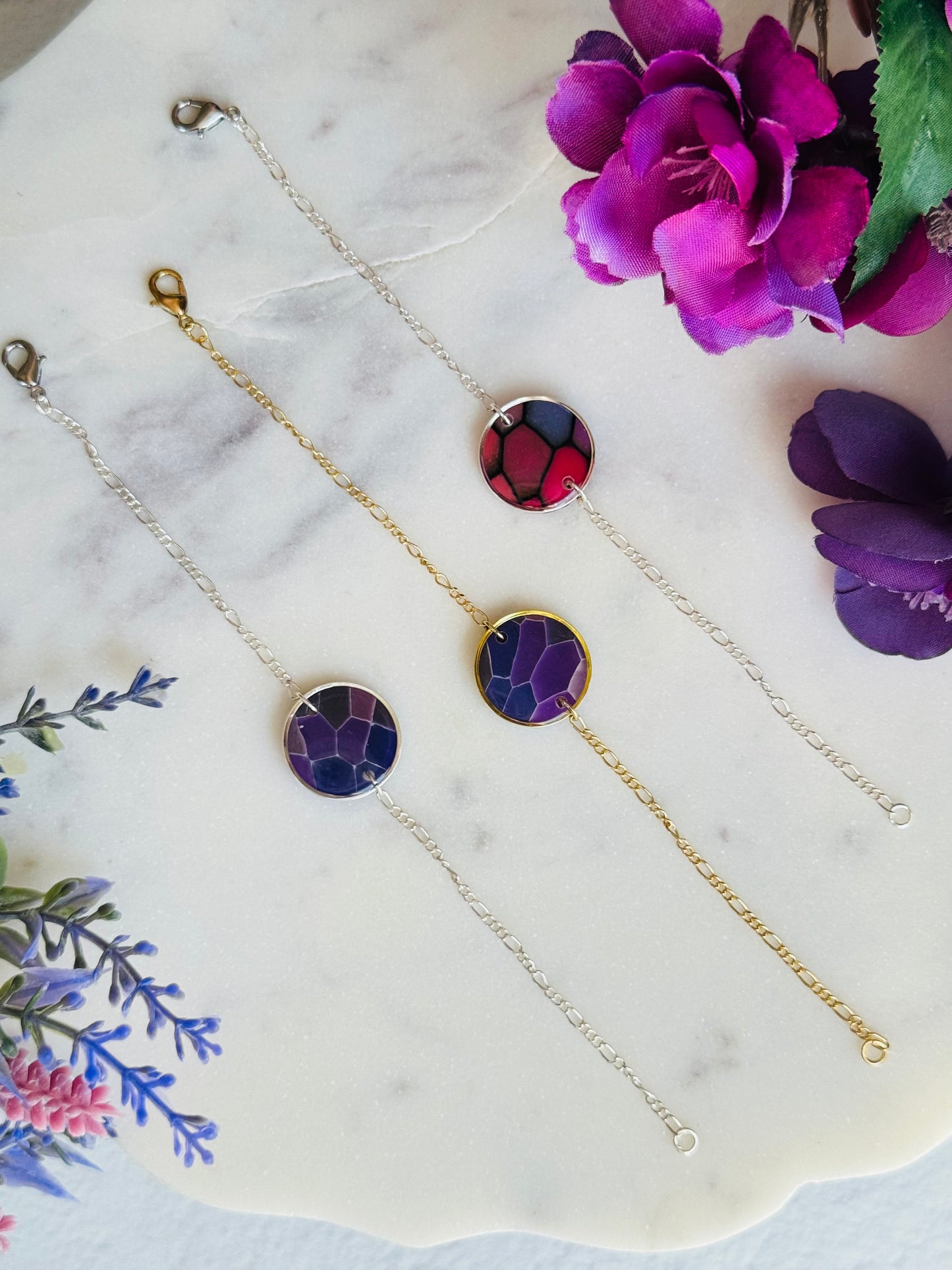 Purple "Stained Glass - Circle Bezel Bracelet