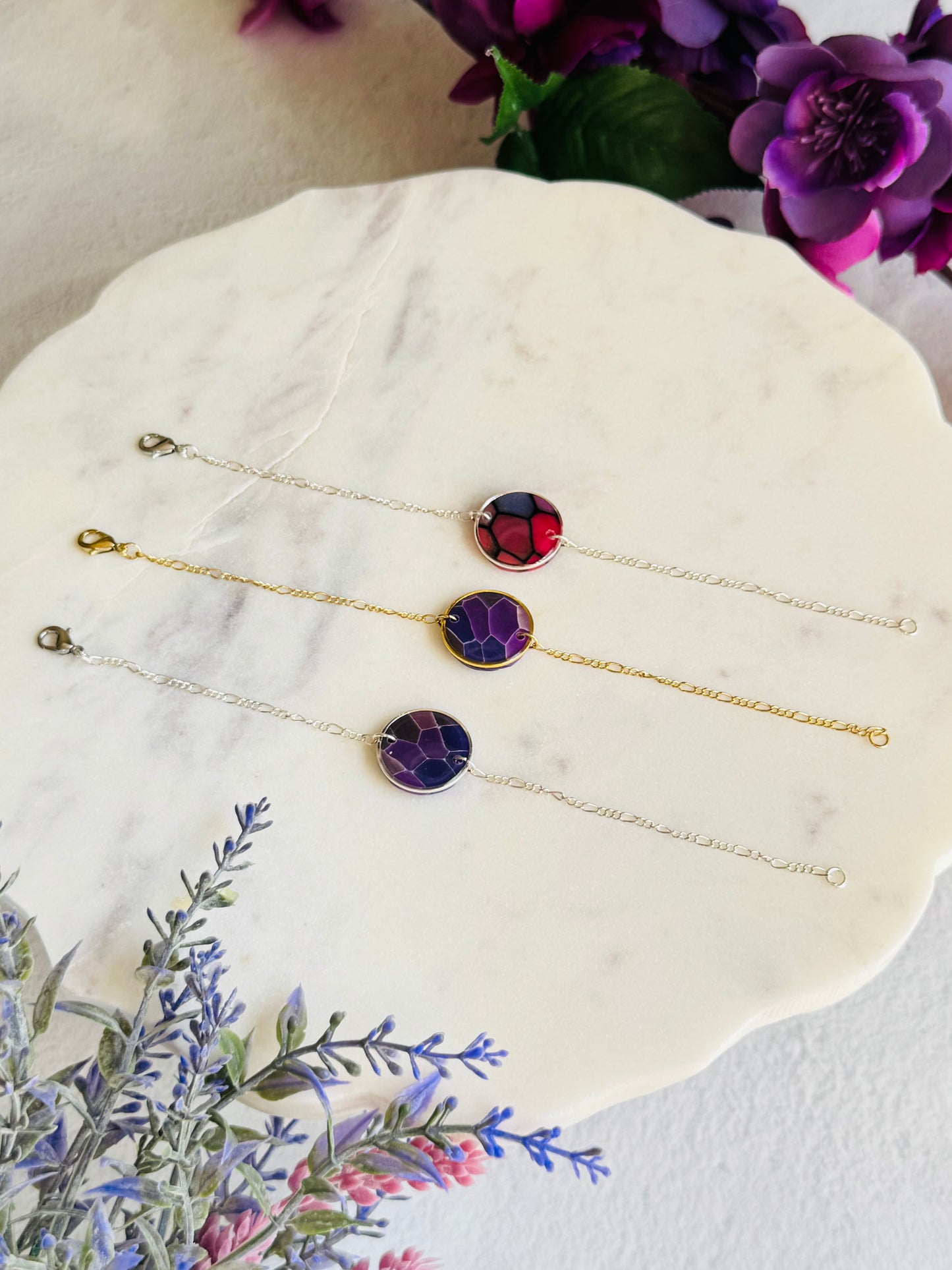 Purple "Stained Glass - Circle Bezel Bracelet