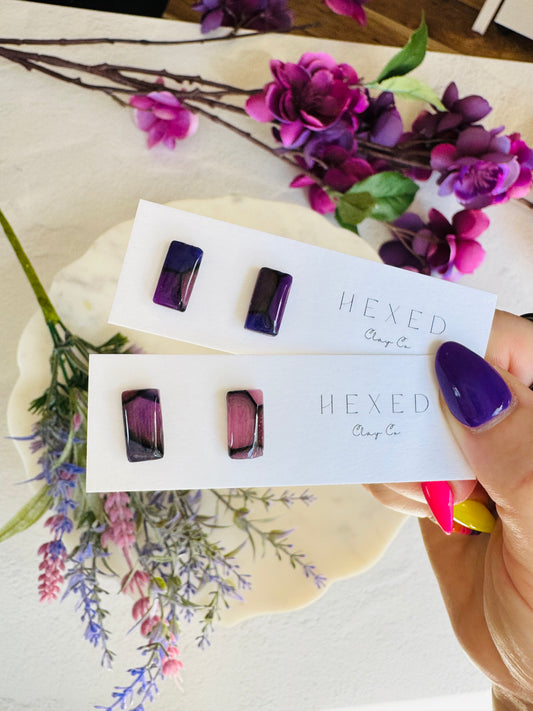 Purple "Stained Glass" - Small Rectangle Studs