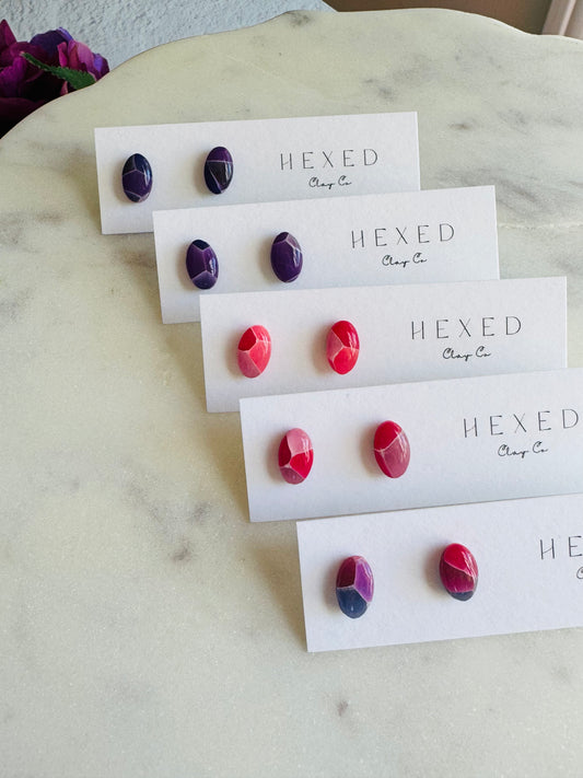 Purple "Stained Glass" - Mini Egg Stud (White Line)