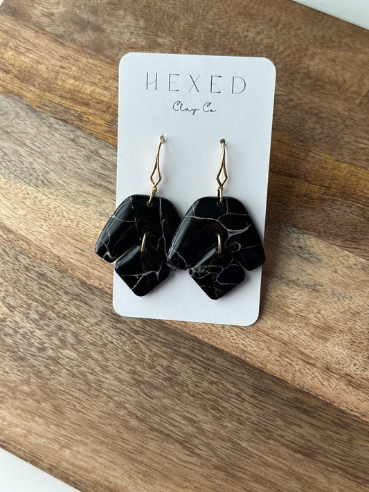 Black Marble Boomerang Duo Earrings