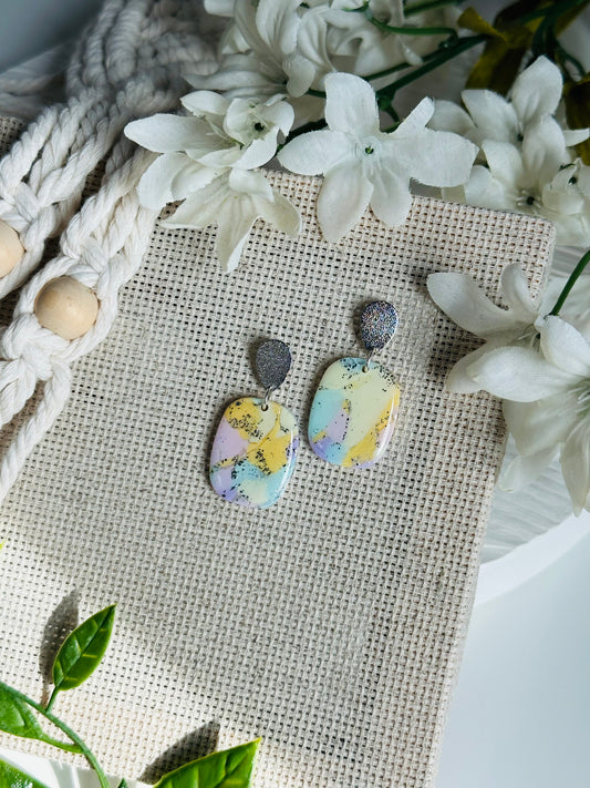 Spring Pastel Rainbows - Rounded Square Earring