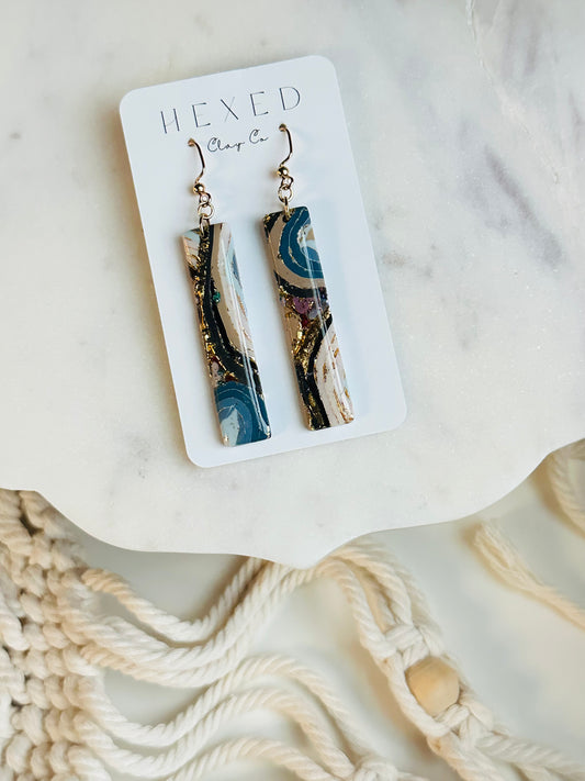 Coastal Blue Agate - Long Rectangle Earring