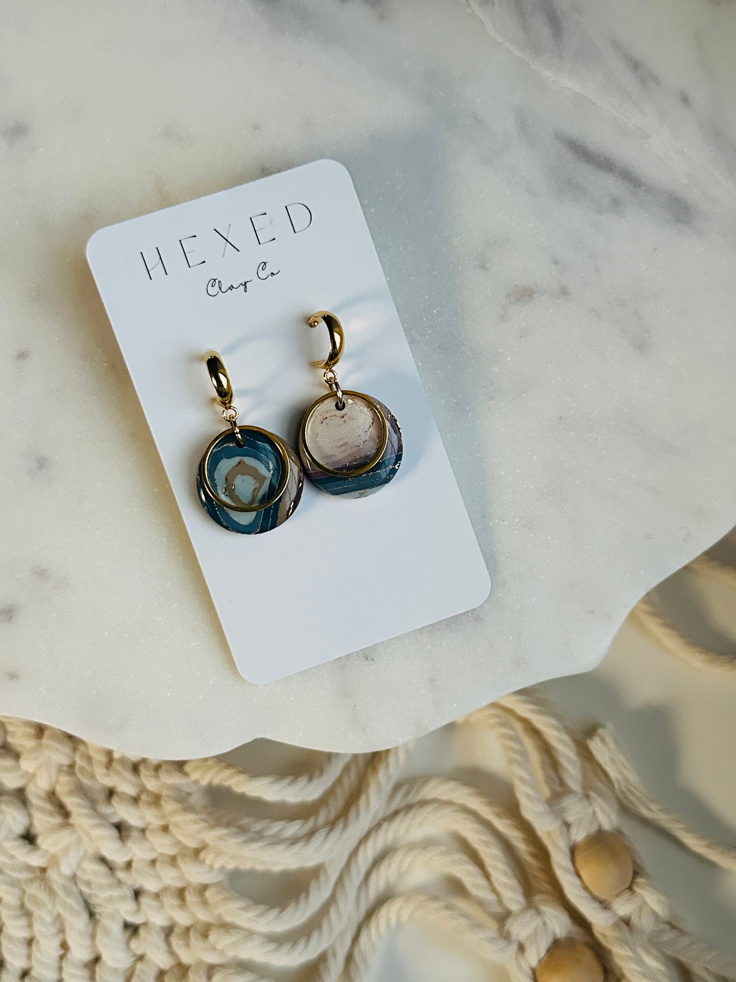 Coastal Blue Agate - Small Circle & Ring Earring