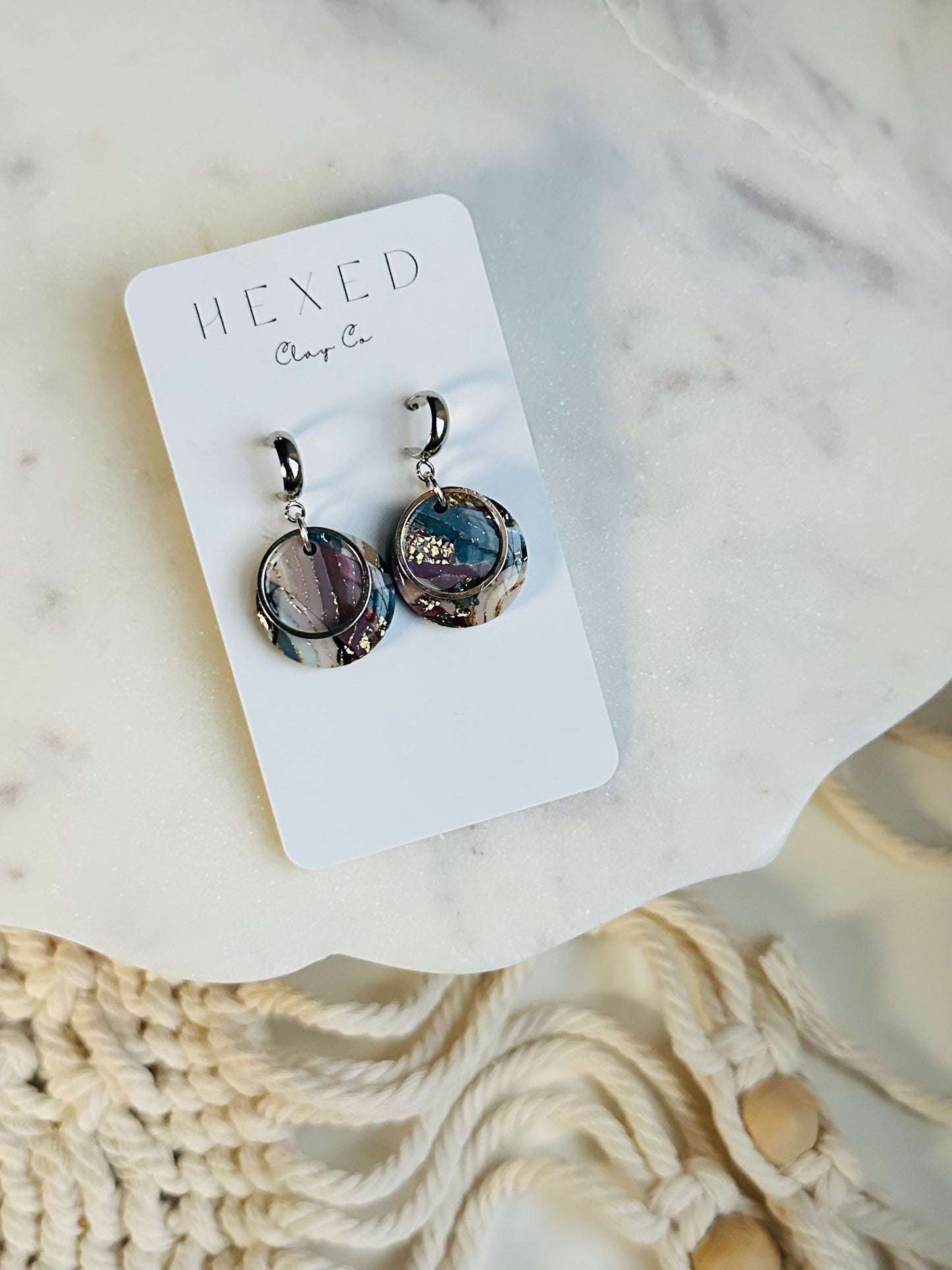 Coastal Blue Agate - Small Circle & Ring Earring