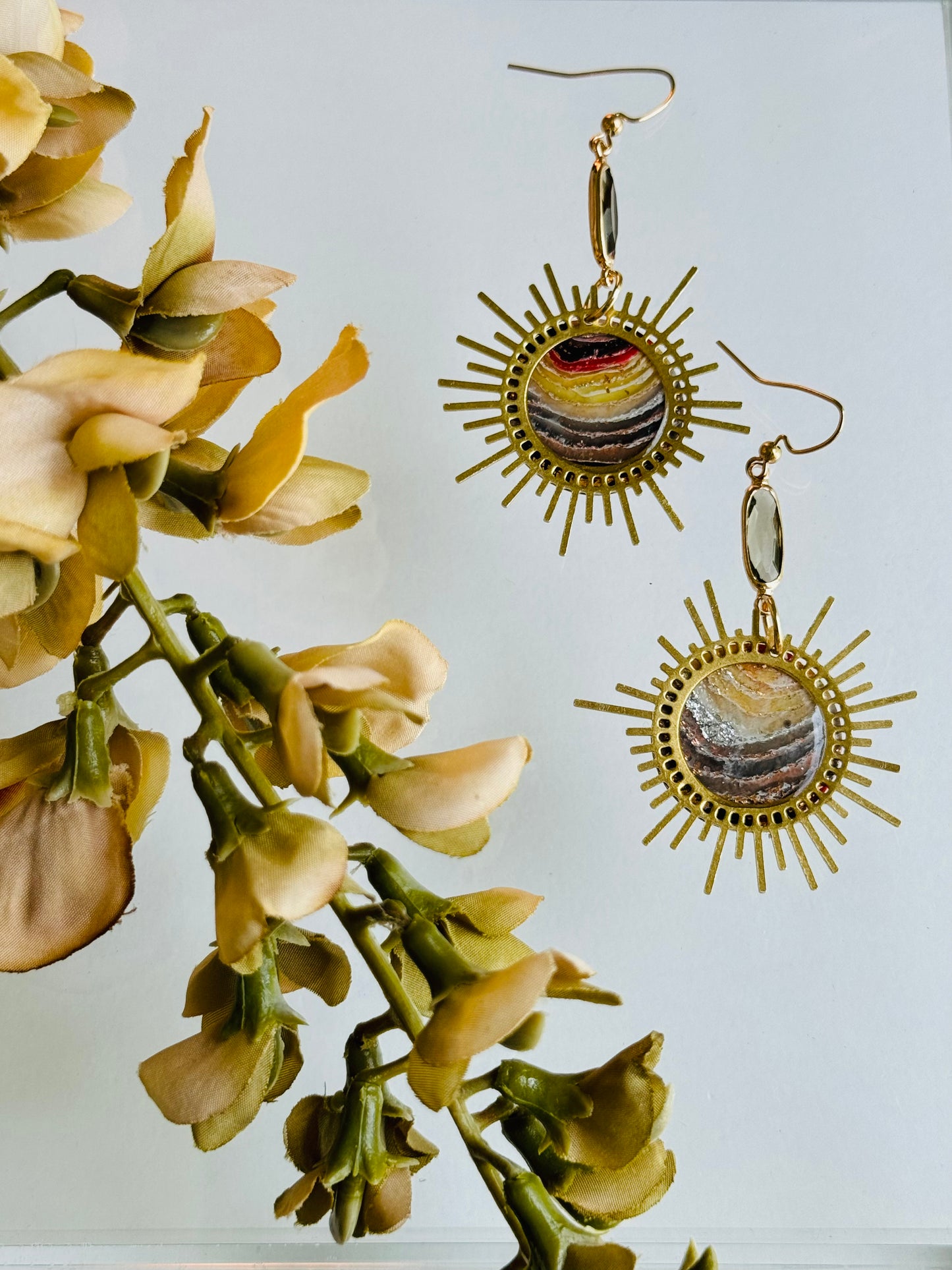 Fire Agate - Sunburst Bezel Earring