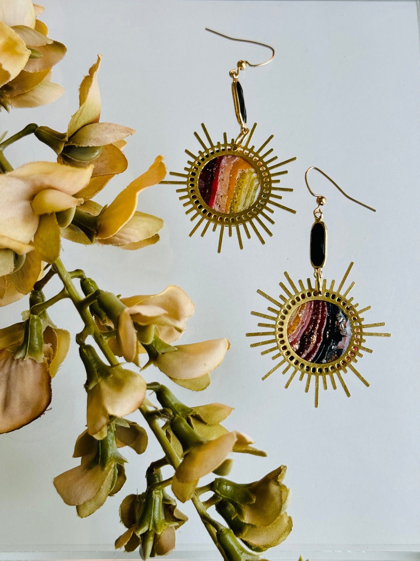 Fire Agate - Sunburst Bezel Earring