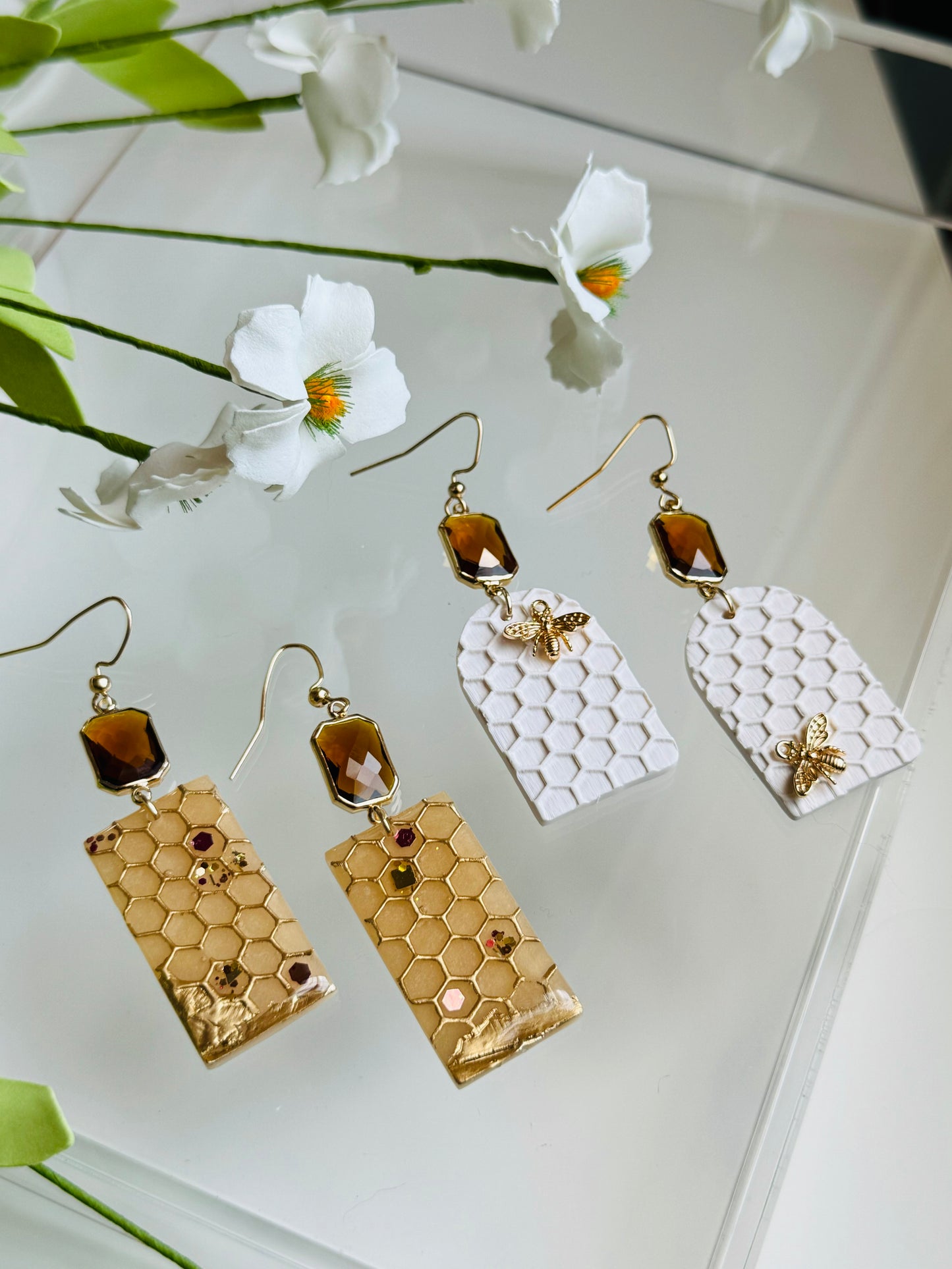 Bees - White Honeycomb Arch Dangle