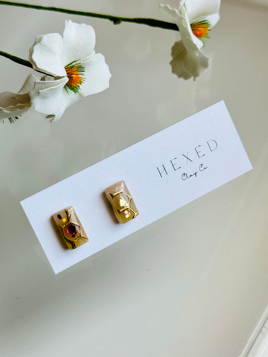Bees - Honeycomb Sparkle Rectangle Stud
