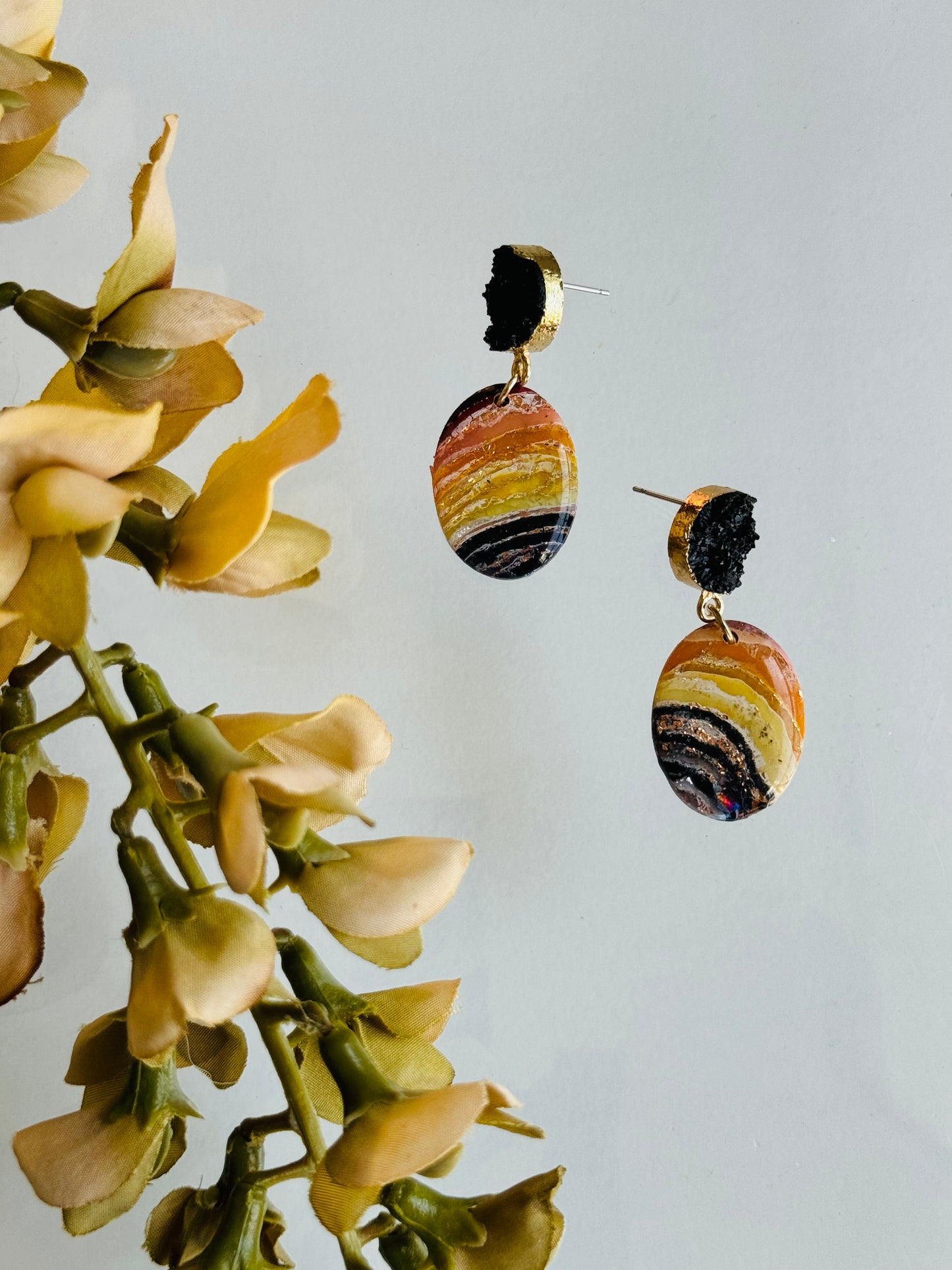 Fire Agate - Oval Druzy Earring