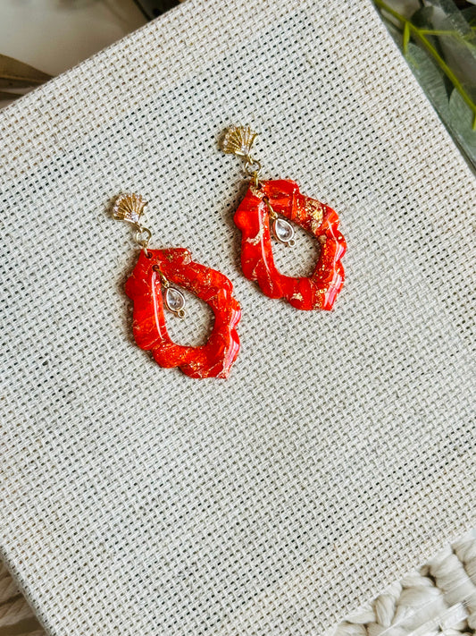 Poppy Red Marble - Gem Frame Donut Earring