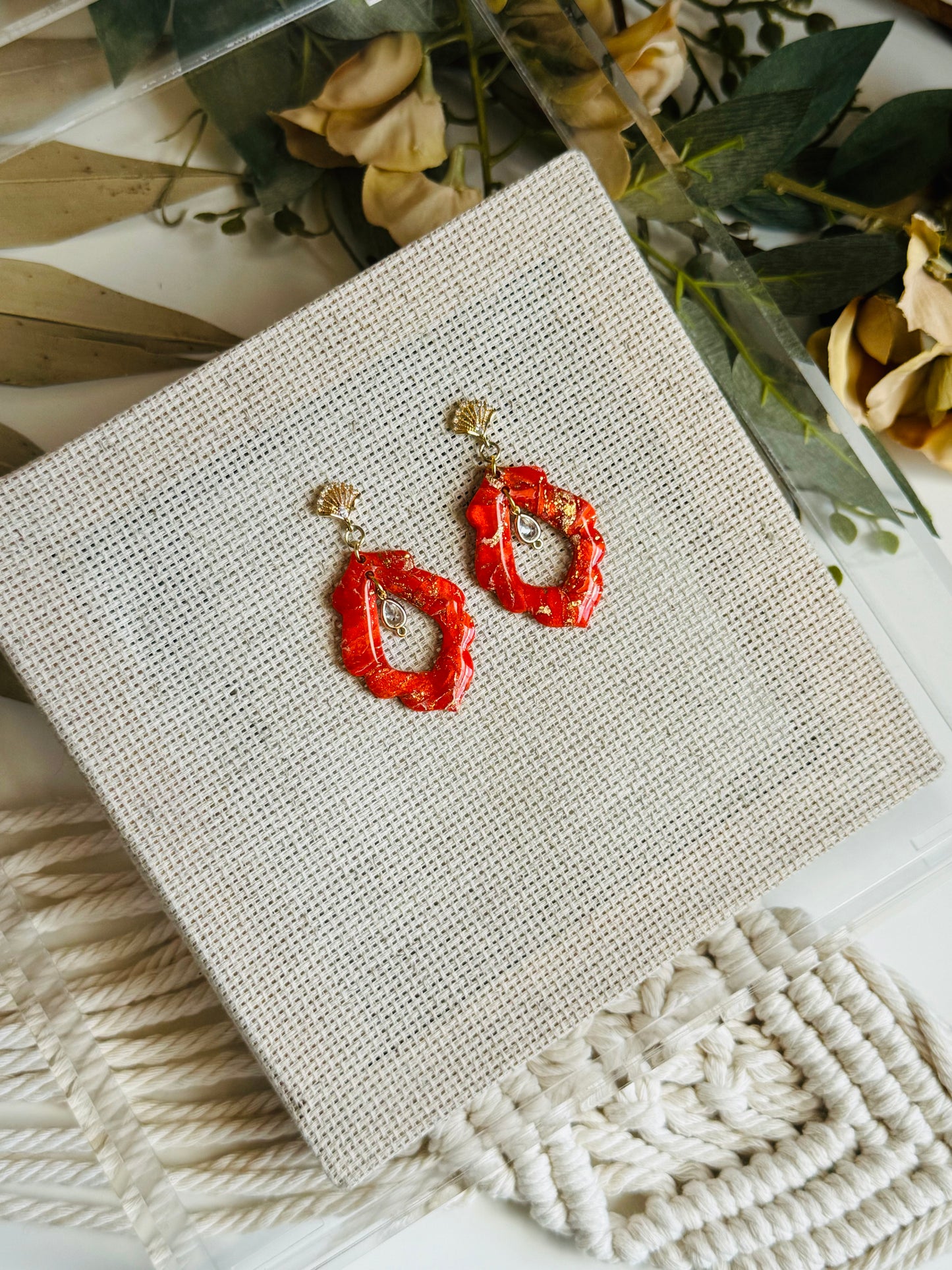 Poppy Red Marble - Gem Frame Donut Earring