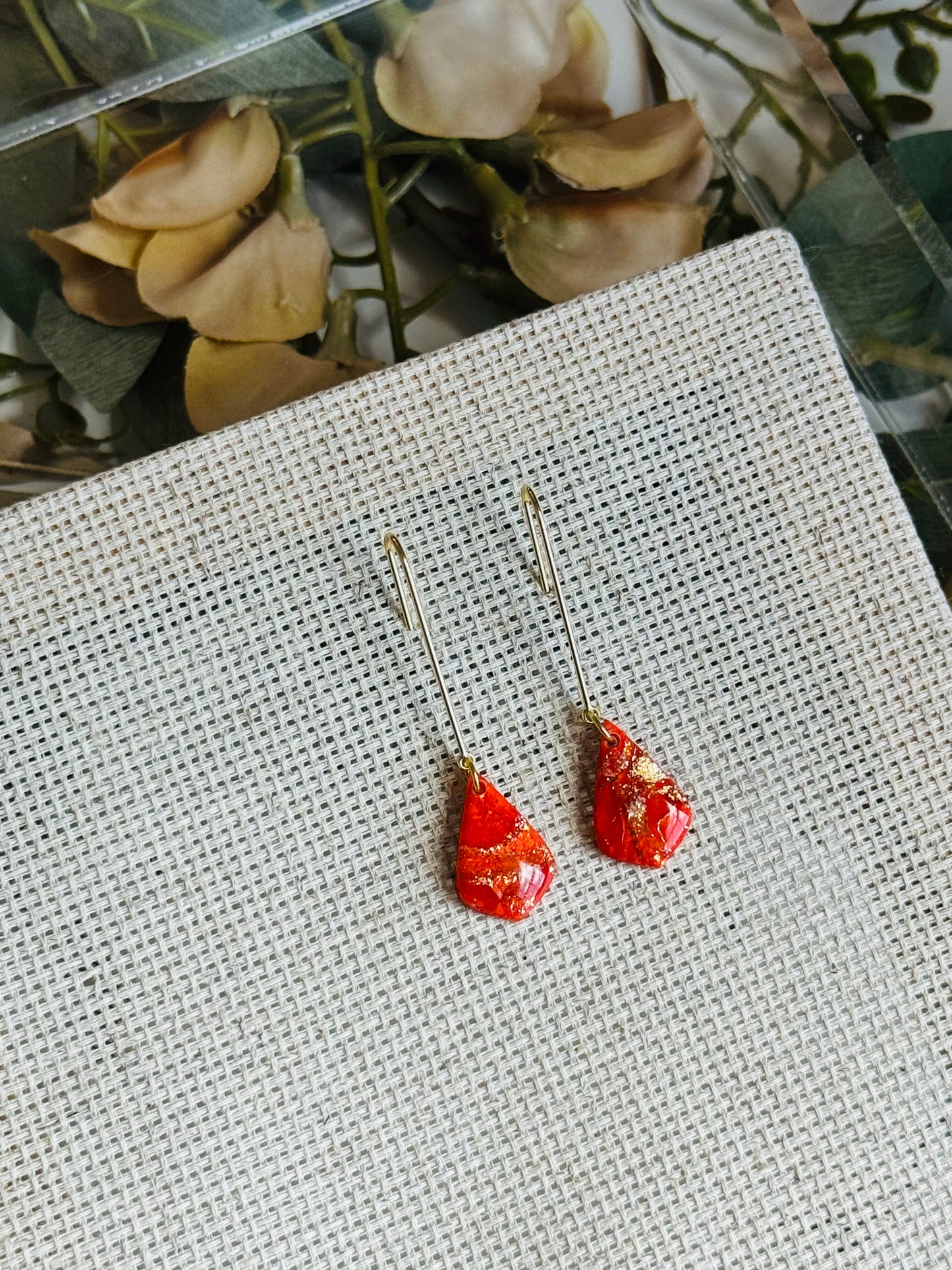 Poppy Red Marble - Small Teardrop Dangle