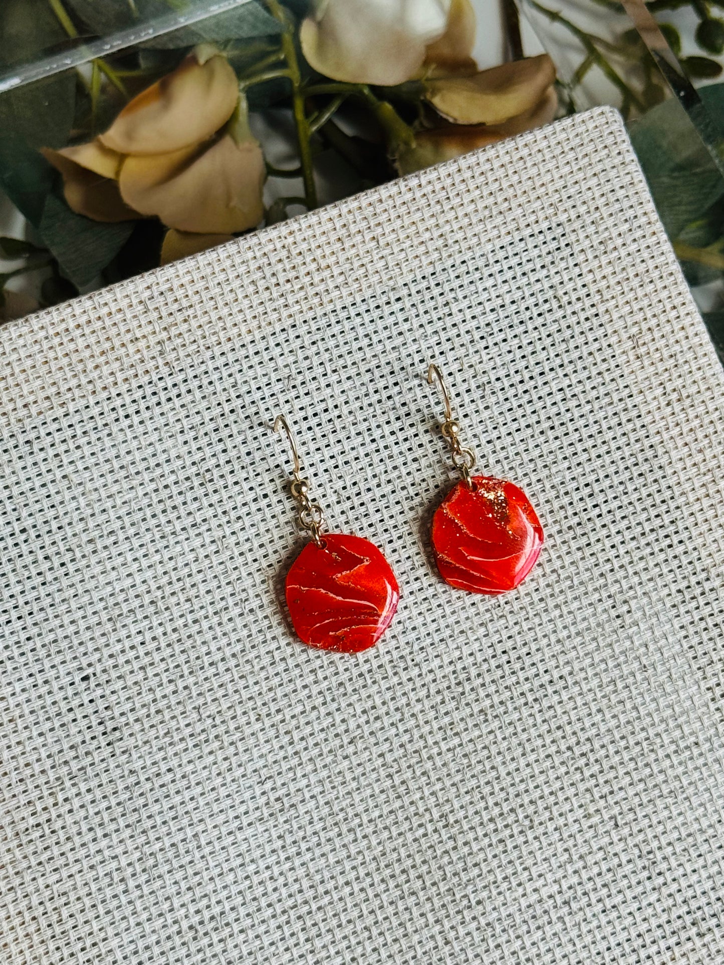 Poppy Red Marble - Pebble Drop Earring