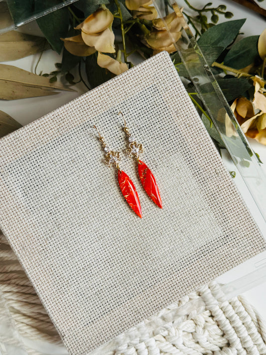 Poppy Red Marble - Pointy Charm Dangle