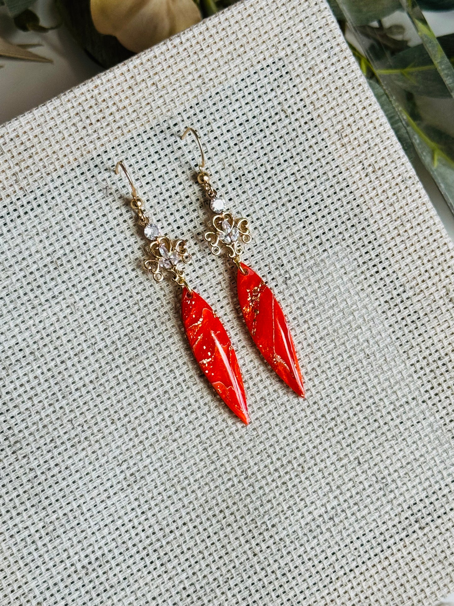 Poppy Red Marble - Pointy Charm Dangle