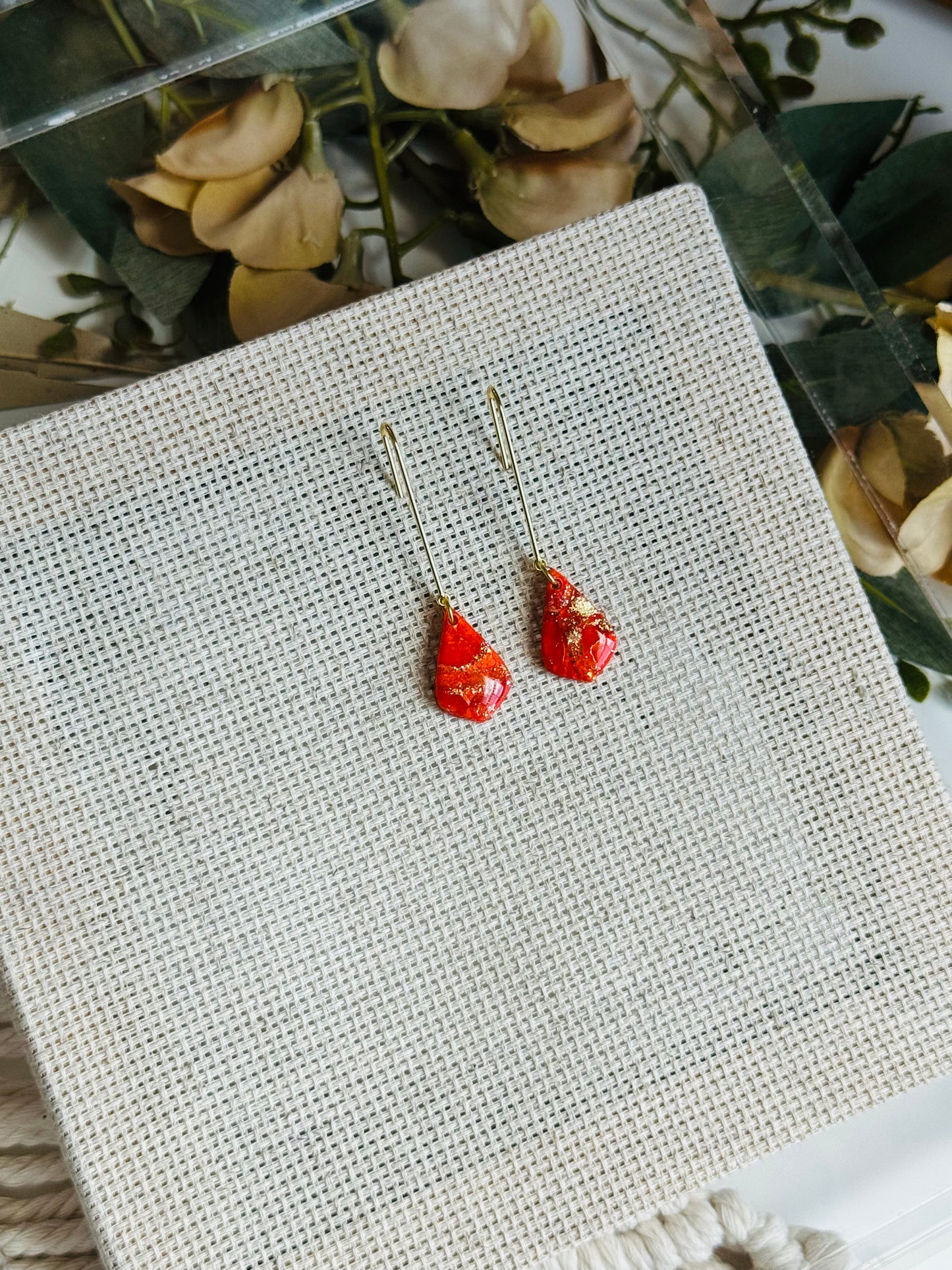 Poppy Red Marble - Small Teardrop Dangle