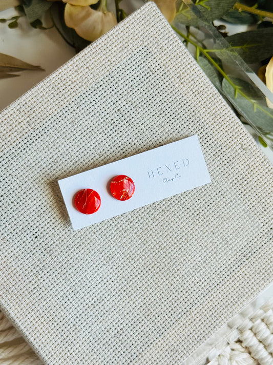 Poppy Red Marble - Round Stud (no bezel)