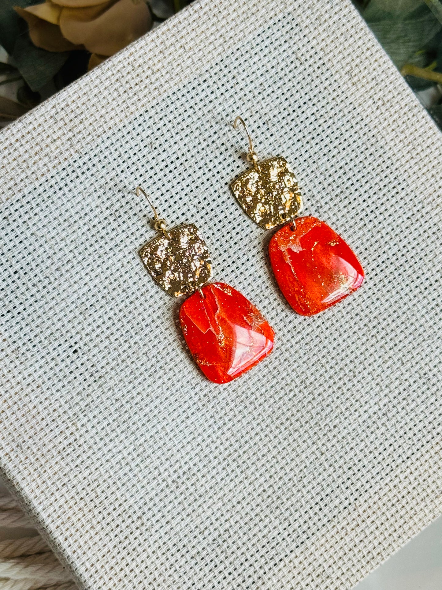 Poppy Red Marble - Trapezoid Duo Earring