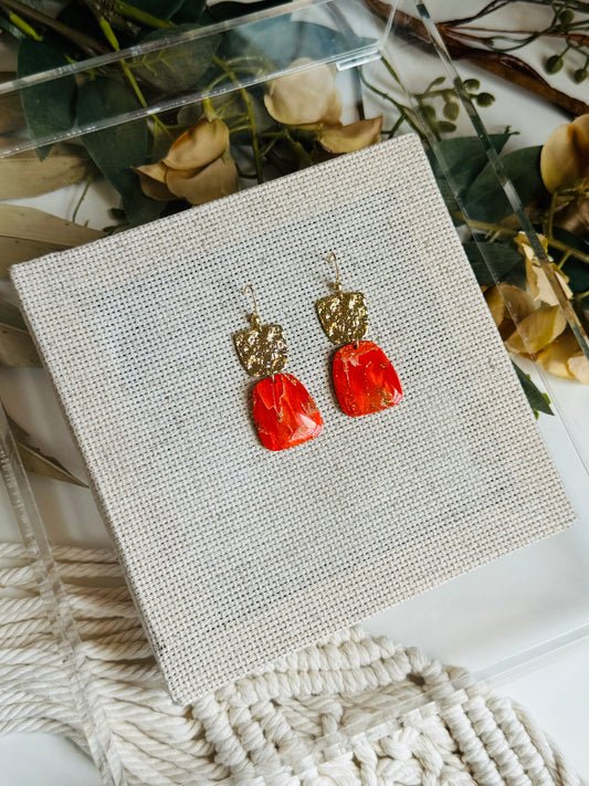 Poppy Red Marble - Trapezoid Duo Earring