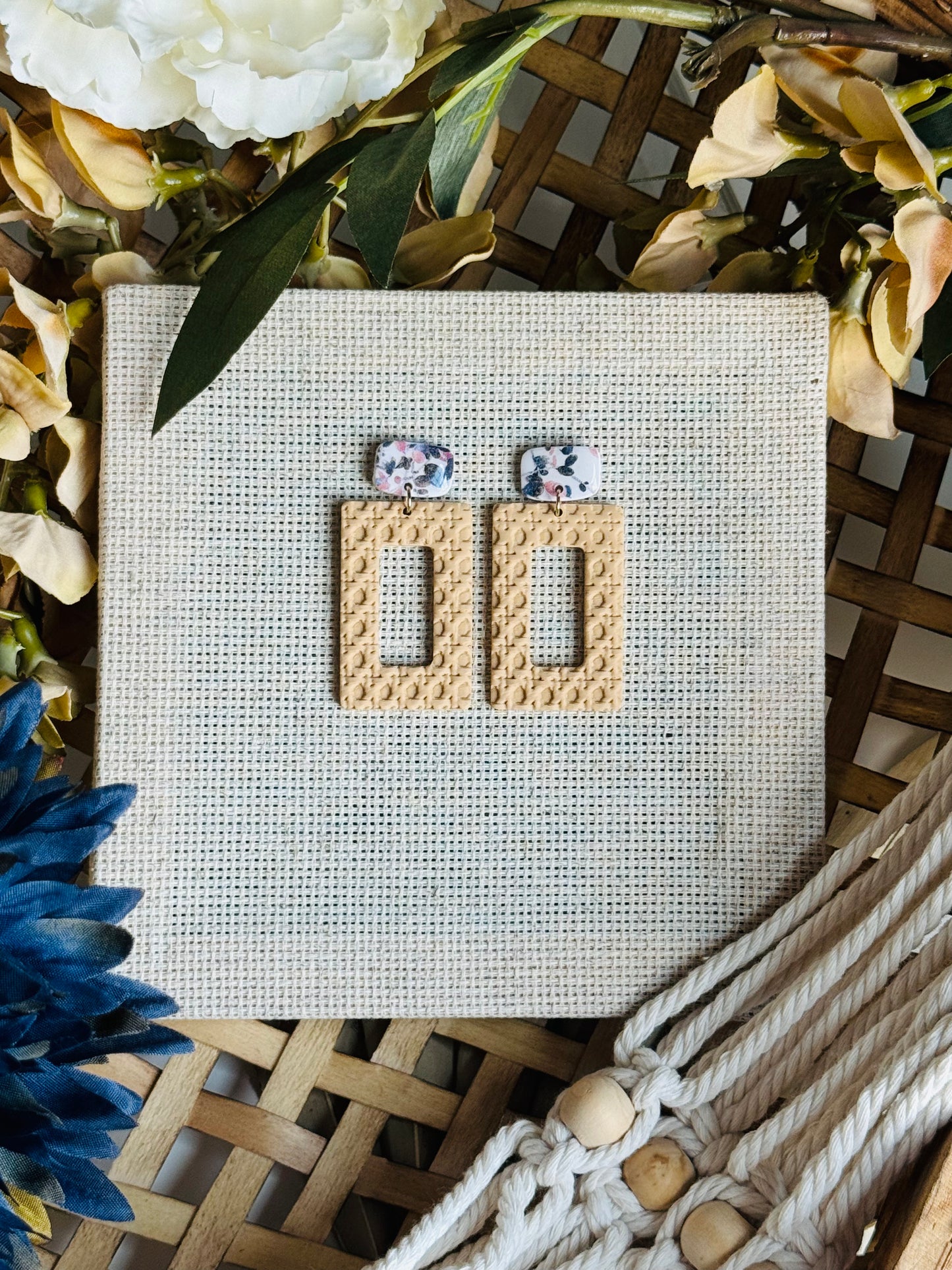 Maine Blueberry - Rattan Rectangle Donut Earring