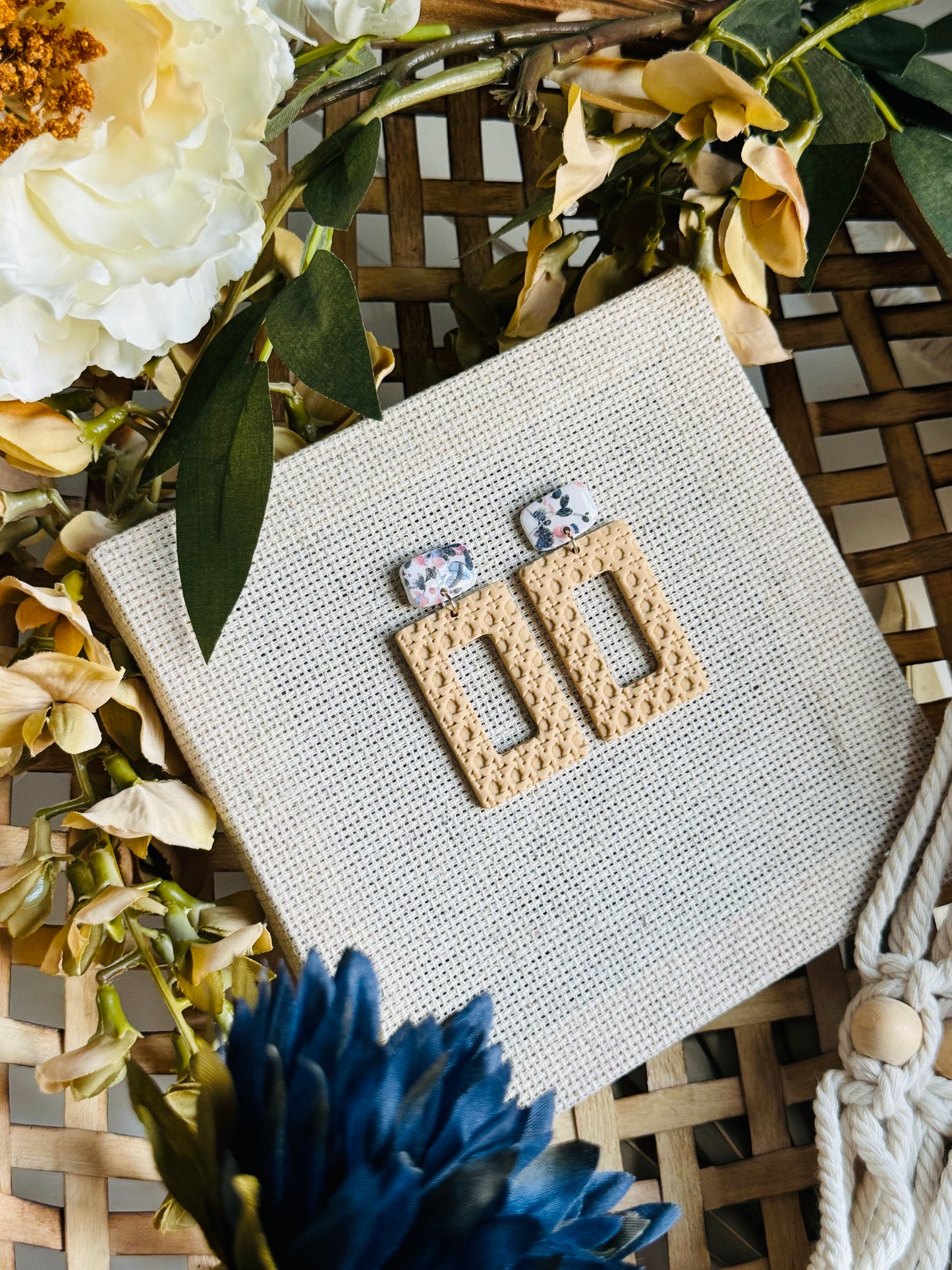 Maine Blueberry - Rattan Rectangle Donut Earring