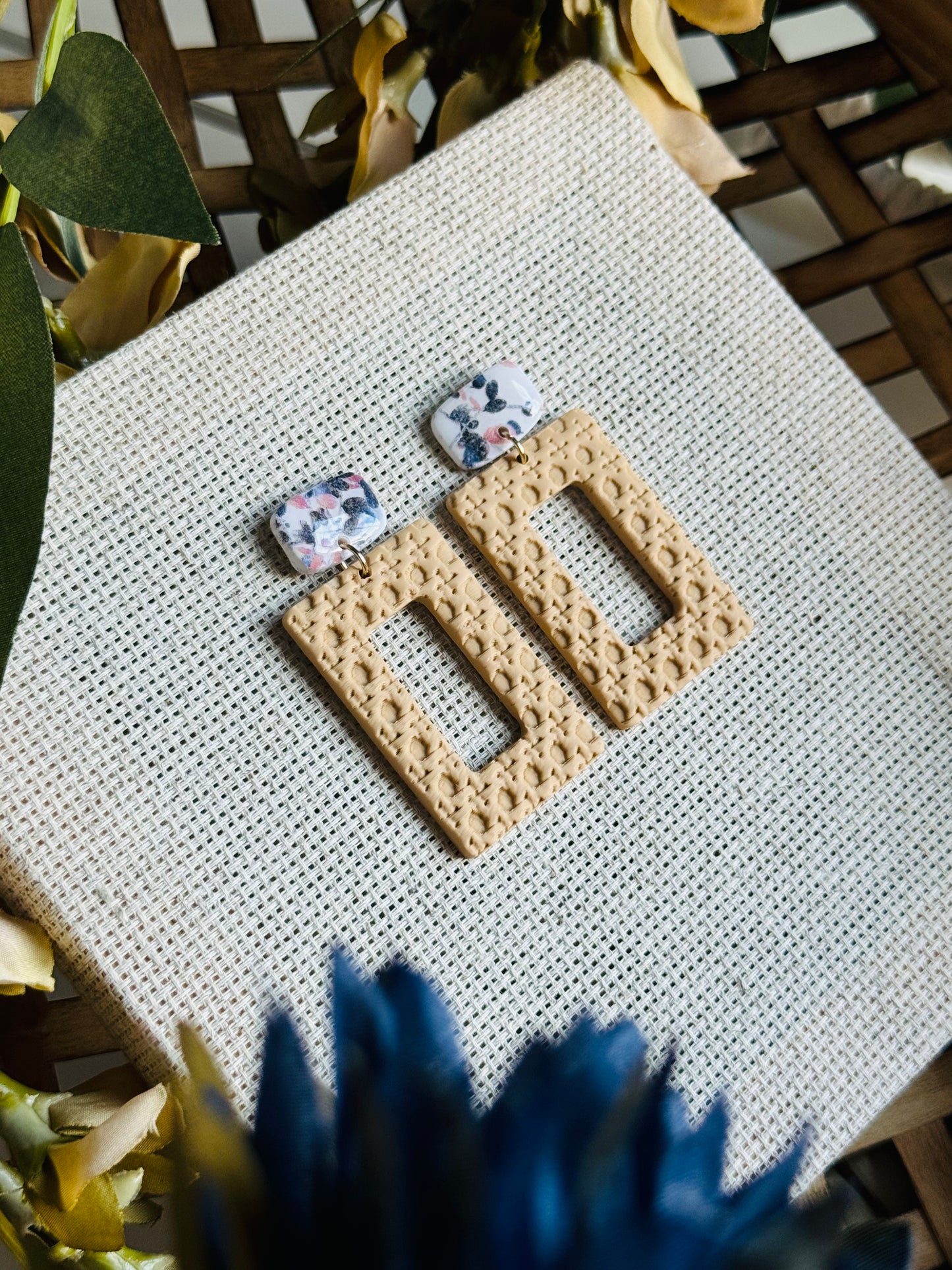 Maine Blueberry - Rattan Rectangle Donut Earring