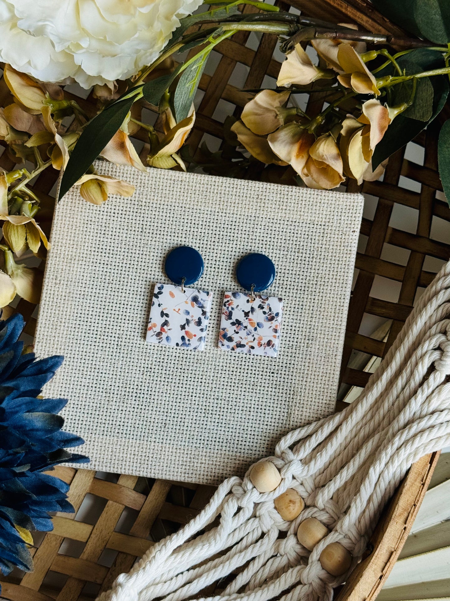 Maine Blueberry - Blueberry Floral Square Duo Earring